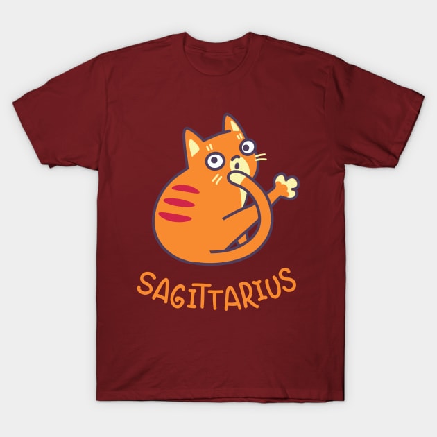 Funny Sagittarius Cat Horoscope Tshirt - Astrology and Zodiac Gift Ideas! T-Shirt by BansheeApps